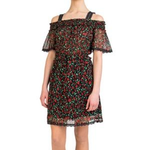The Kooples Off Shoulder Floral Midi Dress Black